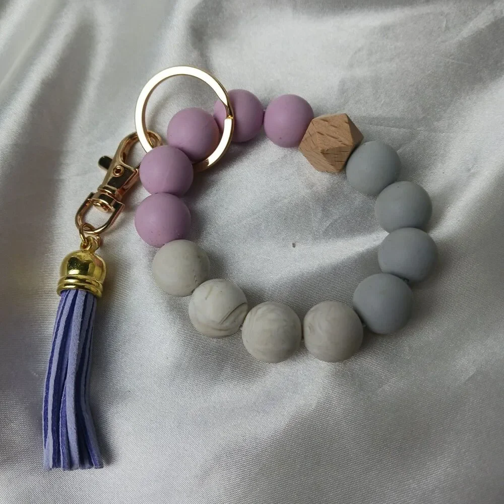PURPLE SILICONE BRACELET KEYCHAIN WITH TASSEL